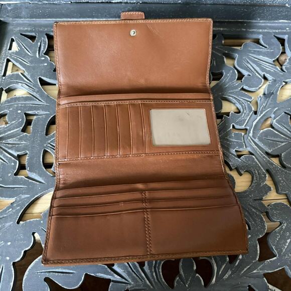 COACH Soho Signature Long Wallet Brown Canvas Leather Buckle Flap - Picture 10 of 12
